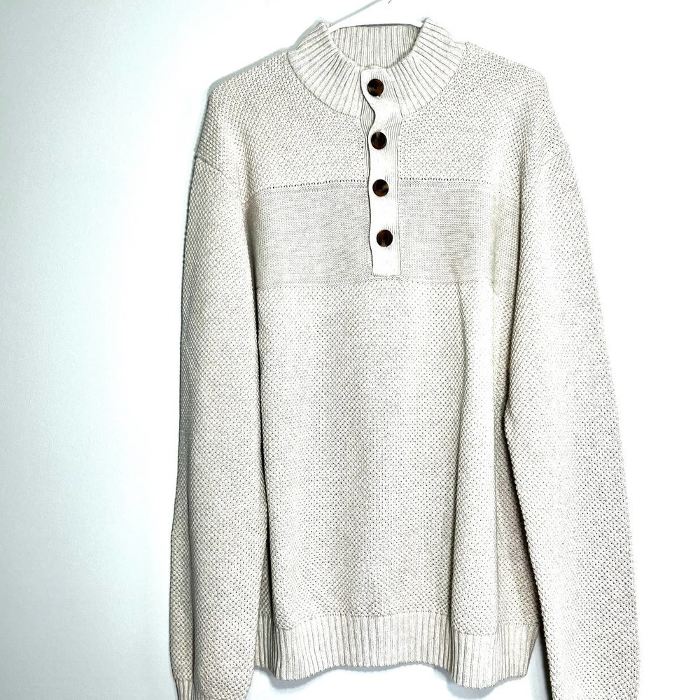 IZOD XXL Men's Rock Heather Beige Long Sleeve Botton Mock Neck Sweater